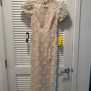 NEW Embroidered Lace Pink Qipao / Cheongsam Dress